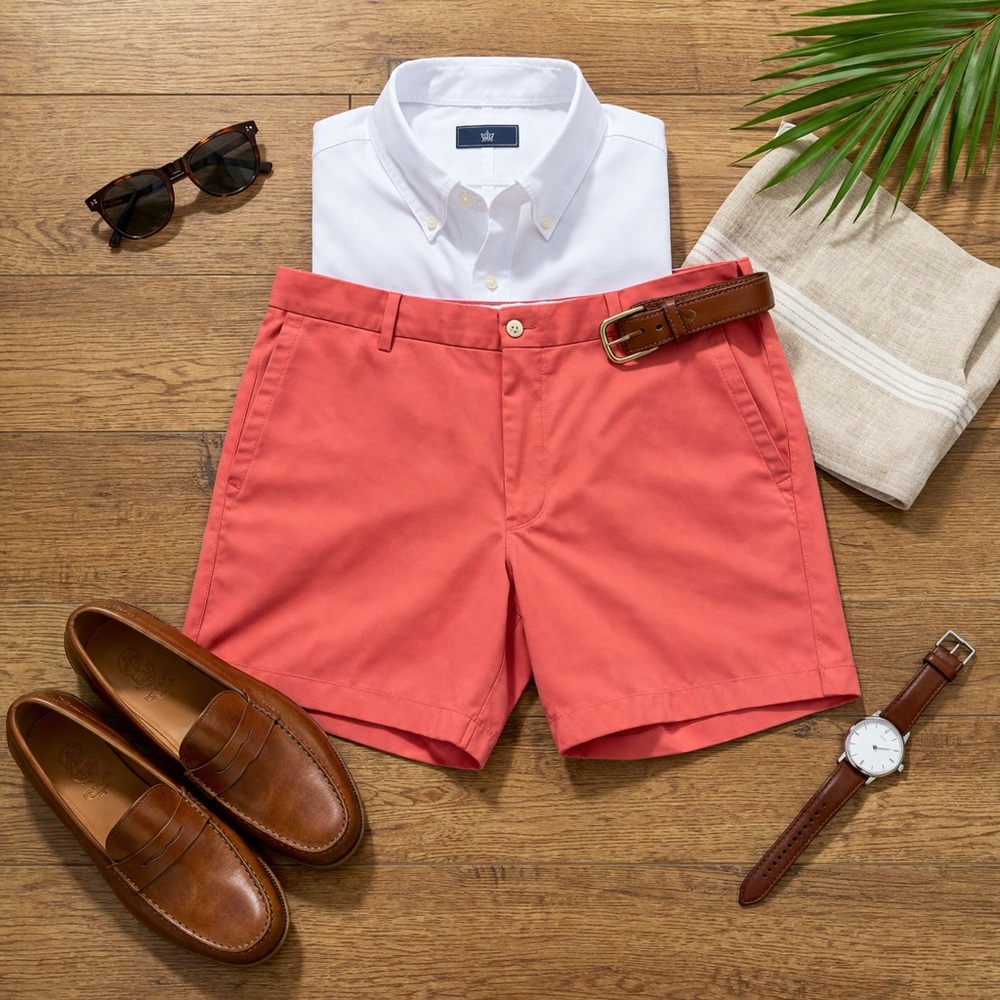 Peter Millar Coral Flat-Front Shorts Waist 36